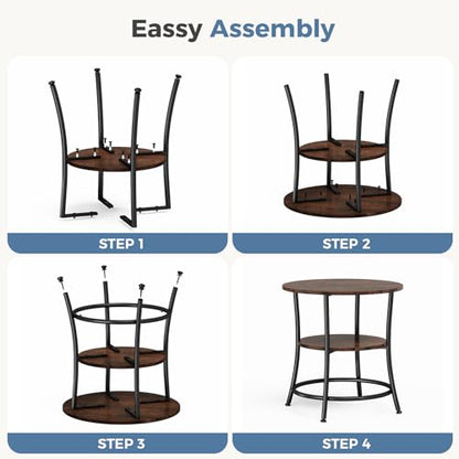 OLIXIS 21.85-Inch Round End Table, 2-Tier Side Table for Living Room, Accent Stand with Storage Shelf, Sturdy Metal Frame Nightstand for Small Space, Round Bedside, Rustic Brown and Ink Black - color: Rustic Brown & Ink Black