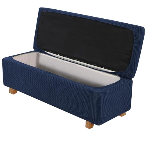 2-Piece Stretch Ottoman Covers – Rectangle Slipcovers for Folding Storage Stools, Non-Slip Elastic Bottom, Soft Fabric Furniture Protectors (Navy, X-Large) - color: Navy, size: X-Large
