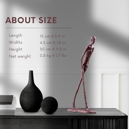 Handcrafted Bronze Walking Man Sculpture - Famous Modern Abstract Bronze Art Piece - Elegant Home Décor - Perfect for Indoor and Outdoor Spaces - Unique Decorative Bronze Statue (Red, 11") - color: 11.8" Red-bronze