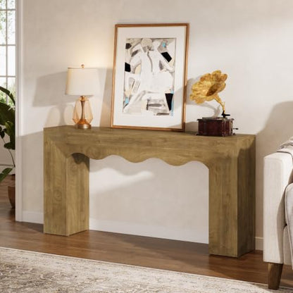 Tribesigns 63" Farmhouse Console Table, Wooden Couch Table Behind Sofa with Storage, Long Entryway Sofa Station, Narrow Console Stand with Base, Hallway Stand for Entryway (1, Light Brown) - color: Light Brown