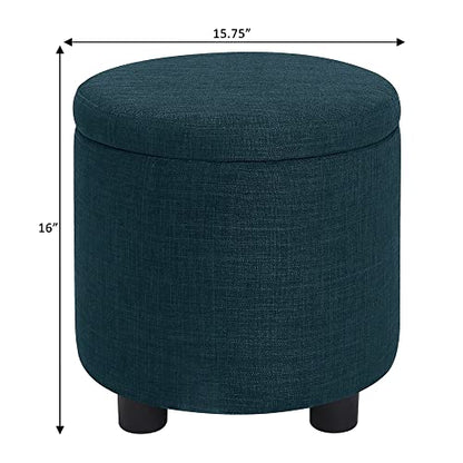 Designs4Comfort Round Accent Storage Ottoman with Reversible Tray Lid - color: Dark Blue Fabric