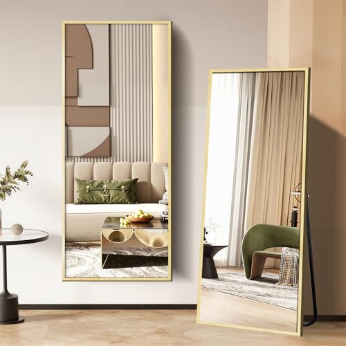 65"×21" Floor Length Mirror, Full Body Standing Mirror, Shatter-Resistant Glass & Slim Alloy Frame, Freestanding/Leaning/Wall Mount for Bedroom, Living Room & Entryway, Gold - color: Gold-rectangular, size: 65"L x 21"W