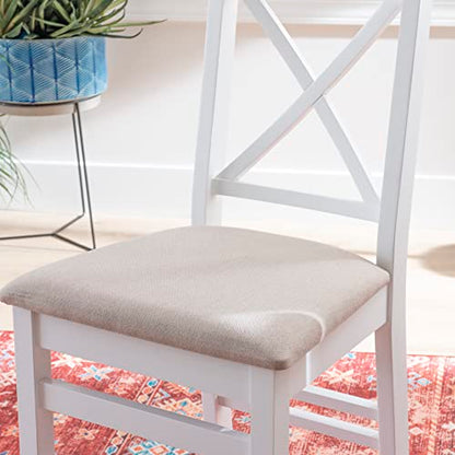 Torino Three Piece Drop Leaf Dining Set in White with Beige Upholstered Seats by Linon - color: White Set