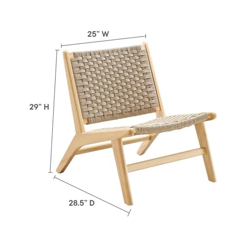 Modway Saoirse Woven Rope Wood Accent Lounge Chair in Natural Natural - color: Natural Natural