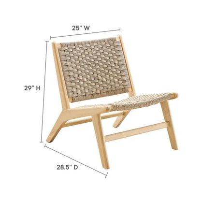 Modway Saoirse Woven Rope Wood Accent Lounge Chair in Natural Natural - color: Natural Natural