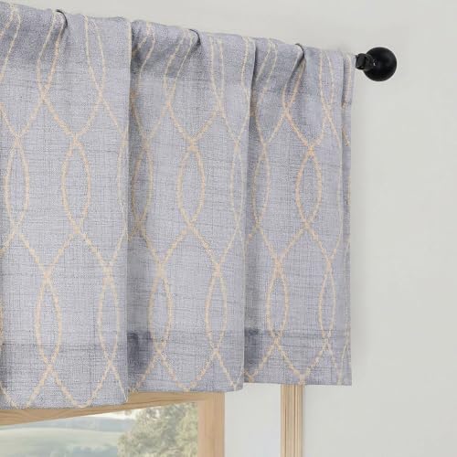 Chyhomenyc Small Valance Curtains for Windows 52Wx14L, 1 Pack | Light Filtering Rod Pocket Faux Linen Textured Valance for Living Room Bedroom Kitchen, Gray with Beige 3D Wave Line - color: Gray With Beige, size: 52"W x 14"L (Pack of 1)