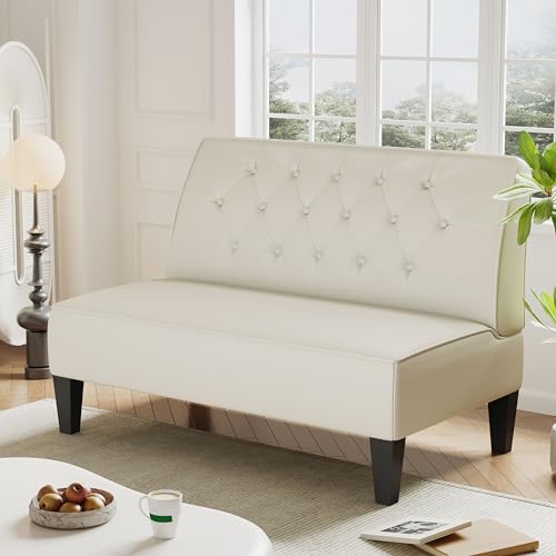 annjoe Button Tufted Loveseat Settee Upholstered Sofa Backrest Buckle Couch Banquette Bench for Dining Room Living Room Bedroom Funiture - color: Beige
