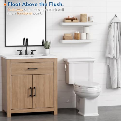 Harwaya 24 Inch White Floating Shelves Bathroom, Bedroom Wall Shelf 2-Pack | 8" Deep Wall Mounted Shelves for Kitchen Office Living Room Closet Plants Books Dresser - color: White