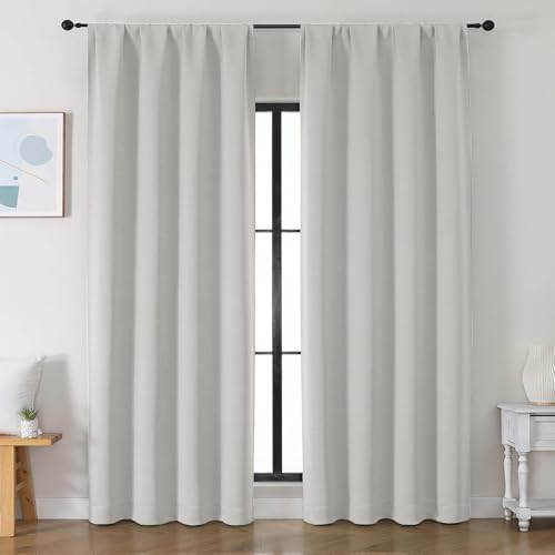 Simplebrand Ava Natural Blackout Curtains for Bedroom 90 Inches Long 2 Panels Set, Solid Privacy Energy Saving Living Room Window Treatment Curtains Blackout Drapes, W50 x L90 Inch, Natural - color: Natural, size: 50"W x 90"L (Pack of 2)