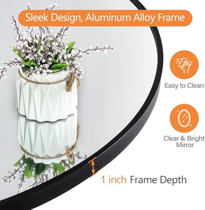 ZENY 24 Inch Round Wall Mirror, Black Frame Bathroom Mirror for Wall, Large Circle Vanity Mirror Wall Mounted - size: 24"L x 24"W