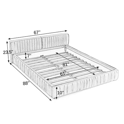 Queen Size Upholstered Bed Frame, Modern Grounded Bed with Solid Wood Slats, Pleated Headboard, Sturdy Construction, No Box Spring Needed, Grey (Beige, Queen) - color: Beige