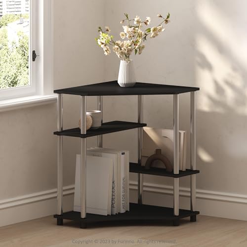 Furinno Turn-N-Tube Storage Shelves, 4-Tier Corner Shelf, Toolless Assembly Display Rack, Corner Bookshelf for Small Space, for Organization and Storage, Living Room, Home Office, Americano - color: Americano/Stainless Steel, size: 4-Tier Corner Shelf