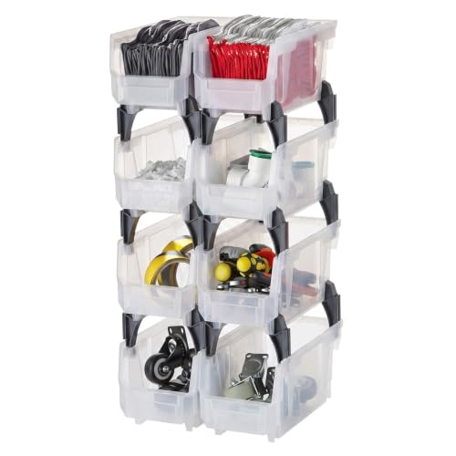 VEVOR Plastic Stackable Storage Bins, 10.9 x 5.5 x 5.1 inch (8 Pack), Plastic Containers for Organizing & Storage Bins for Closet, Garage, Small Parts, Office Supplies, Other Accessories, Transparent - size: 5L