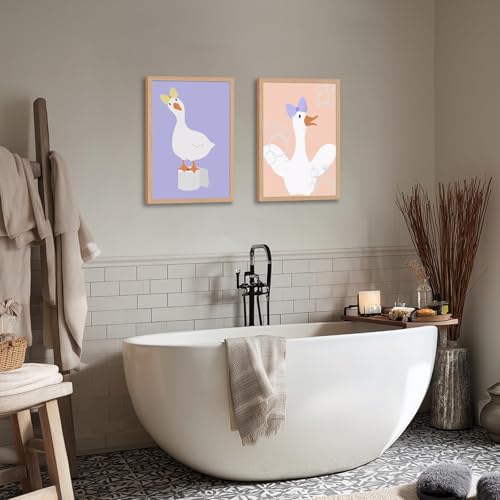 Framed Goose Bathroom Decor Poster Prints, Kids Toddler Bathroom Wall Art, Pastel Funny Animal Poster Art for Toilet Washroom Decorations 12X16in - color: Cute duck, size: 12x16in