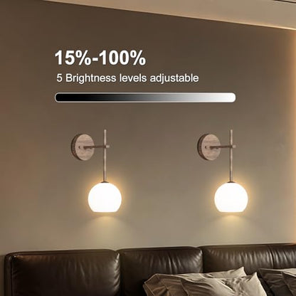 Walnut Grain Battery Operated Wall Sconces Set of 2, Rechargeable Wireless Wall Lights with Milky White Frosted Glass, 12 RGB and 3CCT Dimmable, Wall Lamps with Remote for Bedroom Living Room Hallway - color: Walnut Grain