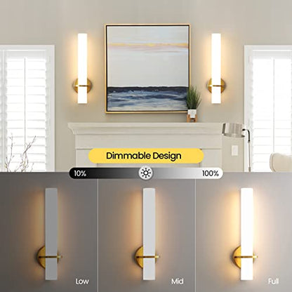 Hardwired Wall Sconces Set of Two 18 Inch Gold Bathroom Wall Sconces 18W 2700K-5000K LED Dimmable Modern Wall Lights with Acrylic Lampshade Brushed Gold Sconces for Bedroom Living Room Hallway - color: Gold, size: Hardwired (18in-2pcs)