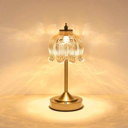 Lotus Flower Lamp Cordless Rechargeable Table Lamp 5200mAh Battery Operated Portable Desk Lamp 3 Color Modes Touch Control Stepless Dimmable for Nightstand Bedroom Desk Office Kitchen - color: Amber