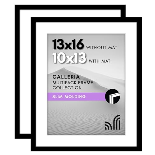 Americanflat 13x16 Picture Frame 2-Pack - Matted to 10x13 - Black | Slim Molding construction, Polished plexiglass front, hangs vertical or horizontal, sawtooth hangers included - color: Black, size: 13x16