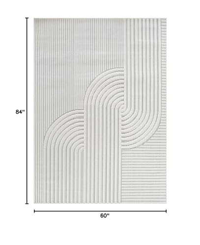 Modern Rug 5x7 Luxury Swirl Curved Micro Loop Area Rugs Soft High-Low Pile Stain Resistant Easy to Clean Non-Shedding Durable Living Room Office Indoor Carpet (White) - color: Curved / White, size: 5' x 7' (Rectangular)