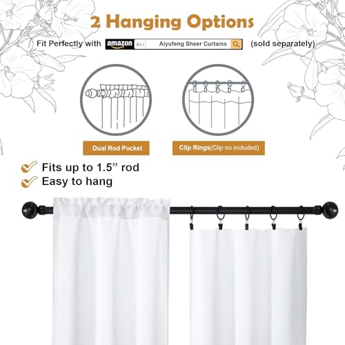 Aiyufeng Pure White Curtains 36 Inches Long 2 Panels, Room Darkening Half Window Rod Pocket Privacy Short Curtains, Thermal Insulated Curtain Tiers for Kitchen Bathroom Shades, W40 x L36 Inch - color: Pure White, size: 40"W x 36"L (Pack of 2)