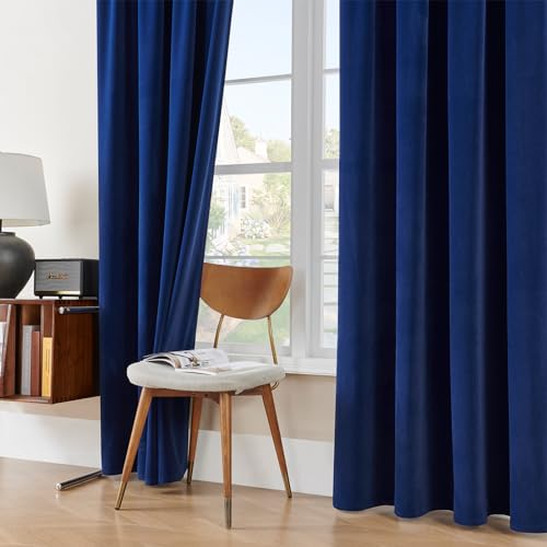 Joydeco Royal Blue Velvet Curtains 63 Inches Long, Luxury Grommet Blackout Curtain 2 Panels, Thermal Insulated Privacy Room Darkening Window Drapes for Bedroom Living Room Home Theatre (52Wx63L) - color: *Grommet | Royal Blue, size: 52"W x 63"L (Pack of 2