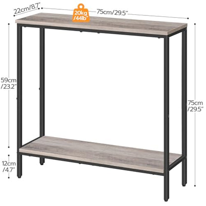 HOOBRO 29.5" L Narrow Console Table, 8.7" D Small Entryway Table | Sofa Table Behind Couch with 2-Tier Storage Display Shelves for Hallway, Foyer, Living Room, Bedroom - color: Greige and Black