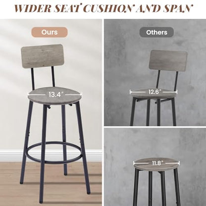43.31" Bar Table Set for 2, Counter Height Dining Table with PU Upholstered Bar Stools and Backrests, Space-Saving Small Kitchen Table for Breakfast Nook,Grey - color: Grey, style: Rectangular w/ Upholstered Stool