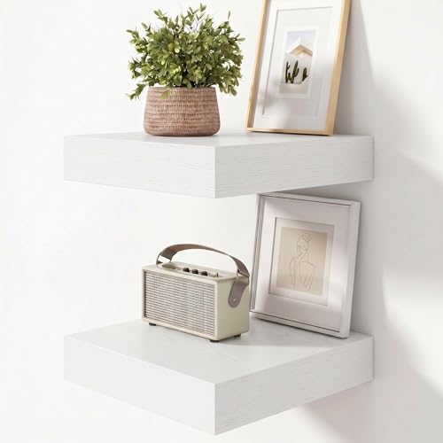 12 Inch Deep Floating Shelves, 12'' x 12'' White Shelves Set of 2 | Invisible Brackets, Engineered Wood, Mounting Hardware Included, 30LBS, Bathroom, Laundry Room, Kitchen, Living Room - color: White, size: 12W x 11.6D x 2H, 2 Pack