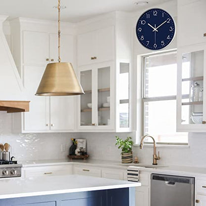 12 in Wall Clock Non-Ticking Quartz Silent Battery Operated Round Clocks Home Kitchen Office School Living Room Decor Clocks (Navy Blue) - color: Navy Blue