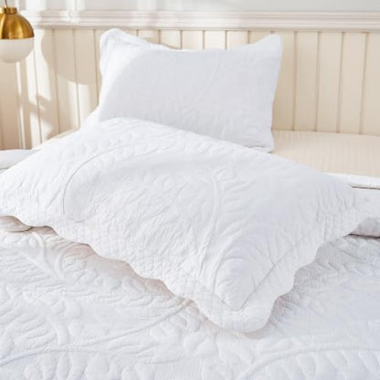 MarCielo 100% Cotton Quilt Set - 3-Piece Embroidered Farmhouse Bedspread & Shams, All-Season Breathable Bedding (Bright White,Queen) - color: Bright White, size: Queen (98" x 90")