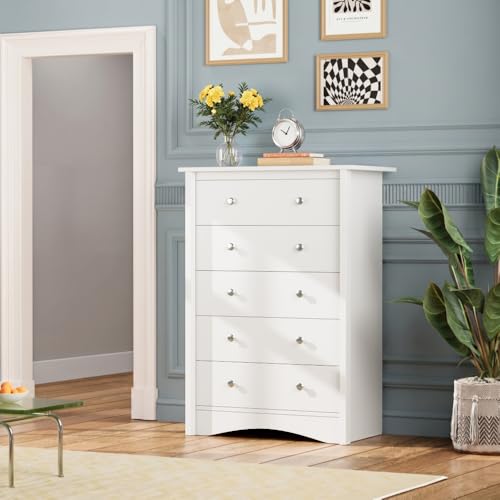 Furmax Tall Dresser for Bedroom, 5 Drawer Dresser, Chest of Drawers, Organizer Drawers, for Hallway Entryway (White) - color: White
