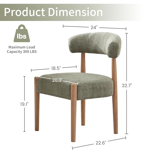 VKNOW Wooden Dining Chairs Set of 4 with Rubberwood Legs, Curved Backrest | Modern Upholstered Dining Chairs with Thickened Cushion, Soft Chenille Fabric, for Dining Room/Kitchen, Green - color: Green, size: Set of 4