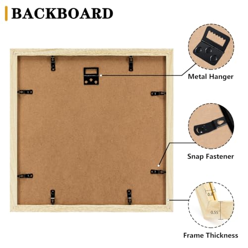 HEART ART 12x12 Natural Wood Picture Frame 8x8 with Mat Set of 9 | Gallery Wall Frame Set, Collage, Square Picture Frames - color: Natural Wood, size: 12x12 for 8x8