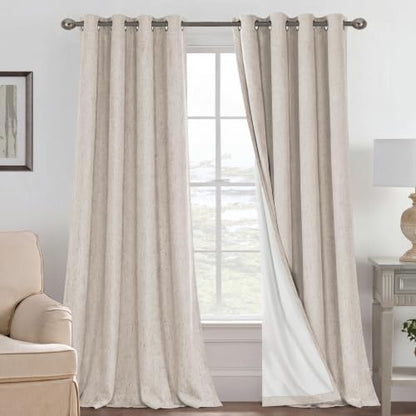 H.VERSAILTEX Blackout Curtains Linen Curtains 120 inches Long 100% Black Out Curtains for Bedroom Windows, Textured Linen Look Draperies Grommet with White Liner, 2 Panels, Natural - color: Natural, size: 52"W x 120"L (Pack of 2)