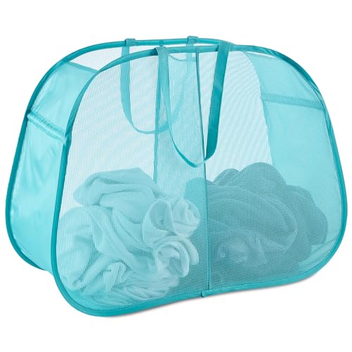 Seiritex Mesh Popup Laundry Hamper 2 Compartment, Collapsible Laundry Sorter Basket Foldable Hamper for Clothes, College Dorm, Travel (Turquoise Blue) - color: Turquoise 2-compartment