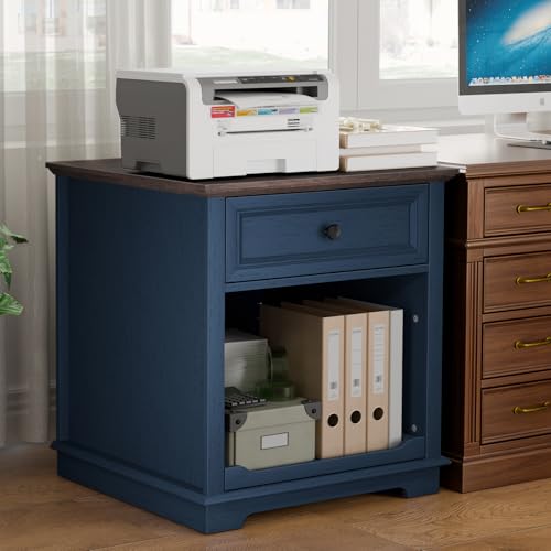 Lateral File Cabinet 3 Drawer File Cabinet with Charging Station, Printer Stand with Open Adjustable Storage Shelves, Lateral Filing Cabinet for Home Office, Blue - color: Blue