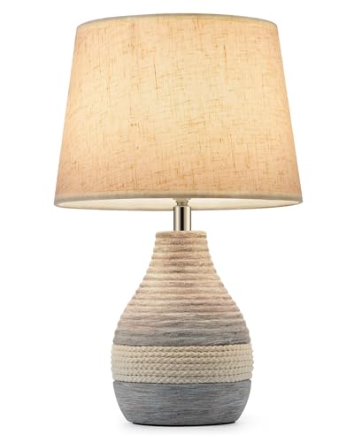 13" H Small Rechargeable Cordless Ceramic Table Lamp, Coastal | Remote Control RGB, Warm White Light, Timer, Dimmer, Battery Operated Lamp for Bedroom, Living Room, Kitchen, Linen Shade - size: Small-13"H