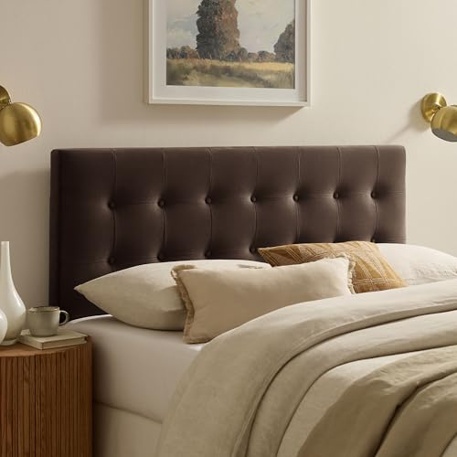 Modway Emily Full Size Performance Velvet Headboard in Chocolate Brown - Stain-Resistant Velvet Upholstery with Button Tufting and 7 Adjustable Height Positions - color: Chocolate Brown, size: Full