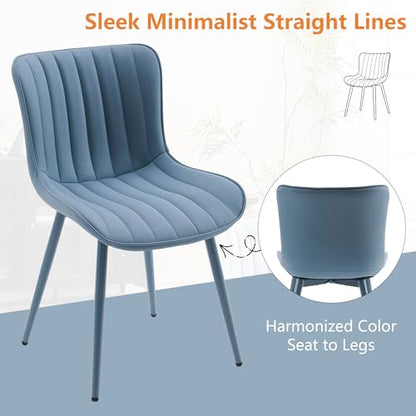 YOUNUOKE Mid-Century Modern Dining Chairs Set of 2, Blue PU Leather | Faux leather upholstery with blue metal legs. Fits dining room, kitchen, and guest reception. Easy to clean. Armless design. - color: All Blue