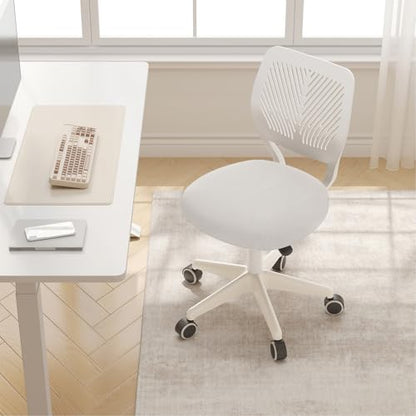 JPBSTO Armless Desk Chair, Height Adjustable Swivel Office Rolling Task Chairs with Soft Mesh Padded Cushion, Ergonomic Small Study Computer Chair for Girls Boys Teens (White, 1PC) - color: White