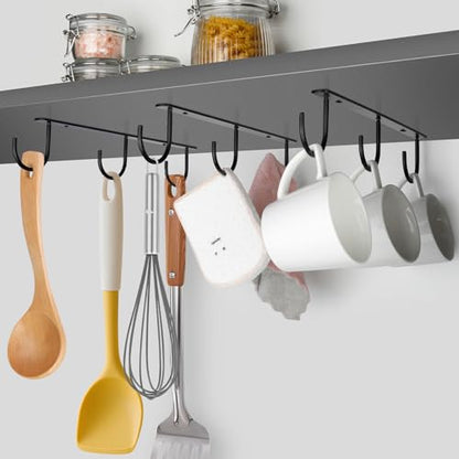 3pcs Under Cabinet Mug Hooks,Adhesive/Screw 2 Ways Install Mug Holder,Coffee Cups Hook with 9 Hooks,Mug Organizion Rack for Displaying Mugs/Cups/Kitchen Utensils (Black) - color: Black