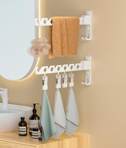 Wall Mount Coat Hanger Holder White Clothes Drying Organizer Rack Garment Hooks Aluminium Retractable Folding Indoor Wall Mounted Hanger Space Saver for Laundry Room Bedroom White 2 Pack with 8 Hooks - color: White 2racks With Hooks