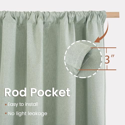 BGment Sage Green Short Linen Blackout Curtains 40 Inch Length, Thermal Insulated Drapes with Rod Pocket Room Darkening for Bedroom Window Privacy, 2 Panels Set, Each 30 Inch Wide - color: Sage Green, size: 30"W x 40"L (Pack of 2)