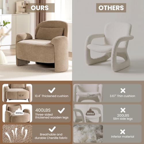 Accent Chair for Living Room, Modern Chenille Fabric Lounge Reading Sofa Chair with Lumbar Pillow, Upholstered Arm Chairs for Bedroom, Office, Brown - color: Brown