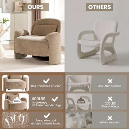 Accent Chair for Living Room, Modern Chenille Fabric Lounge Reading Sofa Chair with Lumbar Pillow, Upholstered Arm Chairs for Bedroom, Office, Brown - color: Brown