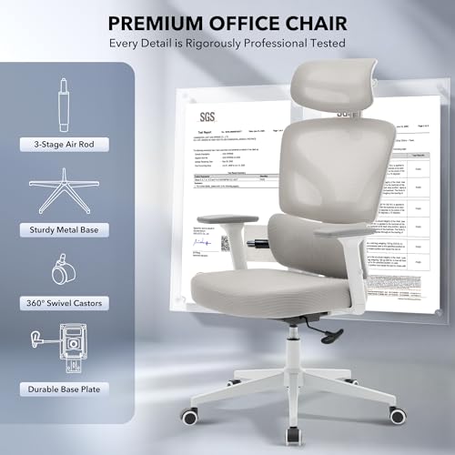 Ergonomic Office Chair Mesh – Adjustable Lumbar 3D Armrests High-Back Desk | Breathable Mesh Backrest; Seat Height & Tilt-Angle Adjustment; Smooth-Rolling Casters; Easy To Assembly, For Home, Office - color: Grey-p1