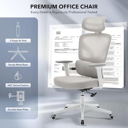 Ergonomic Office Chair Mesh – Adjustable Lumbar 3D Armrests High-Back Desk | Breathable Mesh Backrest; Seat Height & Tilt-Angle Adjustment; Smooth-Rolling Casters; Easy To Assembly, For Home, Office - color: Grey-p1