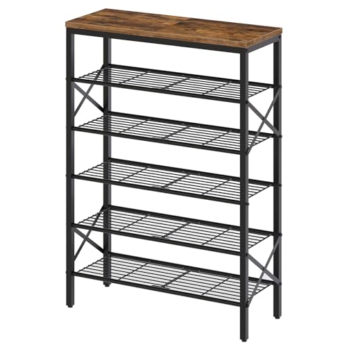 6-Tier Shoe Rack, Shoe Storage Organizer for Closet, Free Standing Shoe Organizer with Metal Mesh Shelves, 24 Pairs of Shoes, Rustic Brown and Black SS06BR - color: Rustic Brown + Black, size: 27.8" x 10.8" x 39.2"