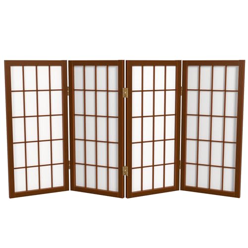 2 ft. Short Desktop Window Pane Shoji Screen - Walnut - 4 Panels - color: Walnut, size: 4 Panel