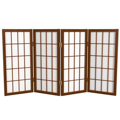 2 ft. Short Desktop Window Pane Shoji Screen - Walnut - 4 Panels - color: Walnut, size: 4 Panel